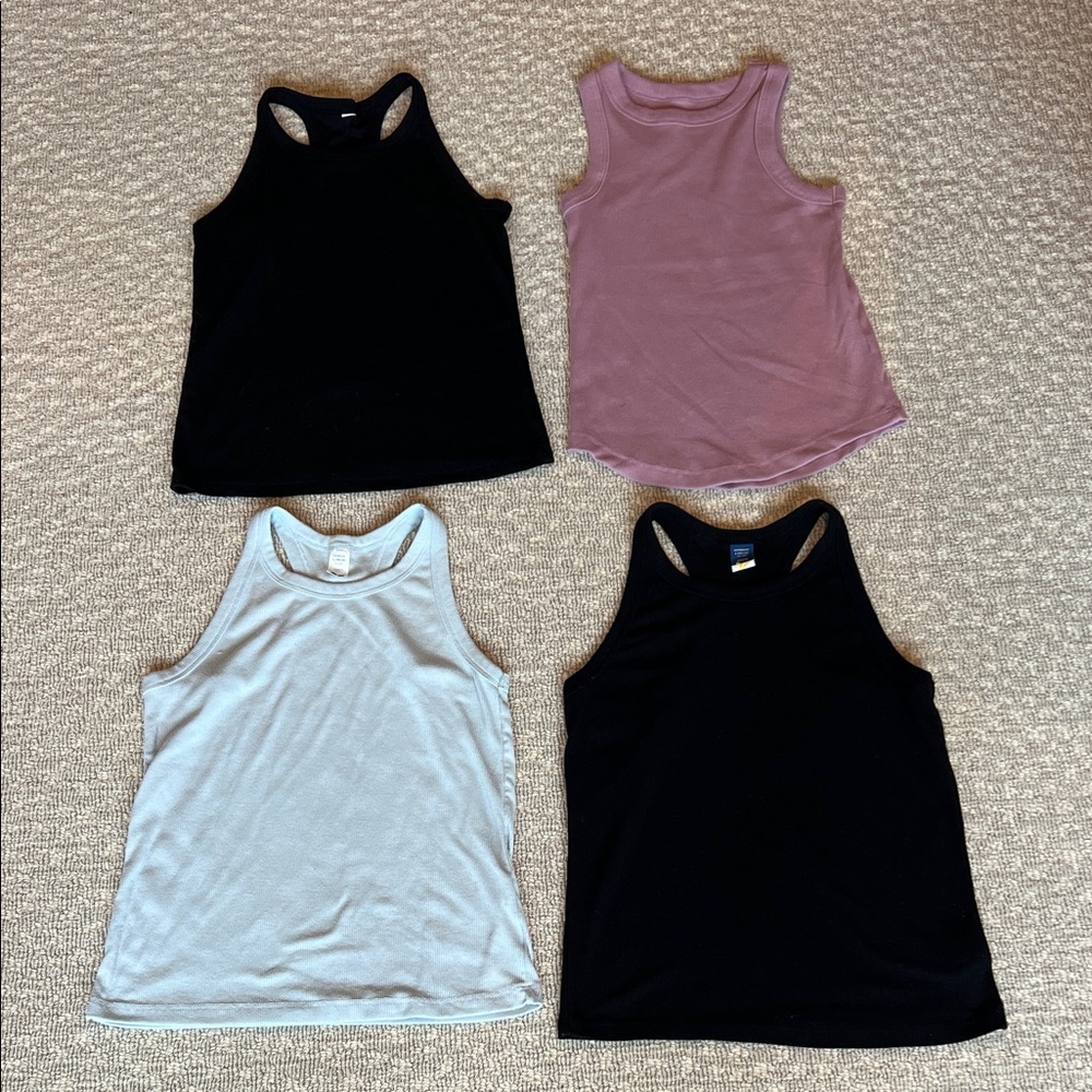 Set of Four Racerback Tank Tops - Black, Pink, White